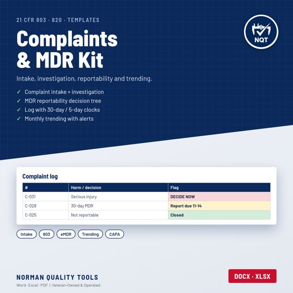 Complaint Handling & MDR Kit cover