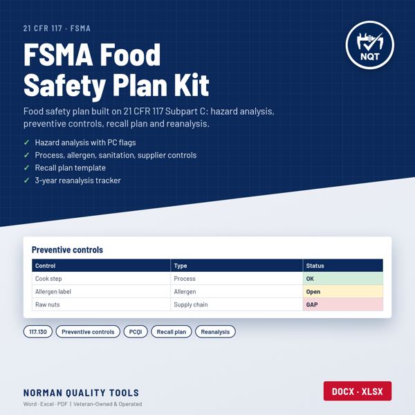 FSMA Preventive Controls Food Safety Plan Kit cover