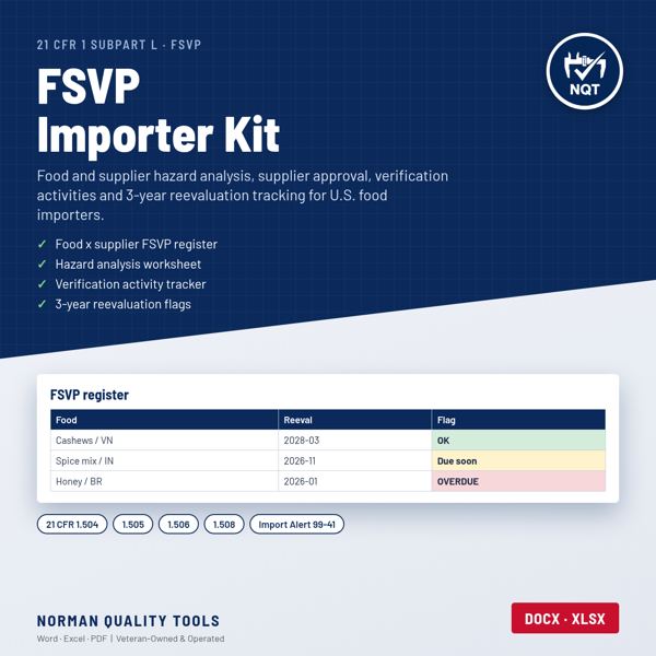 FSVP Importer Kit (Foreign Supplier Verification Program) cover