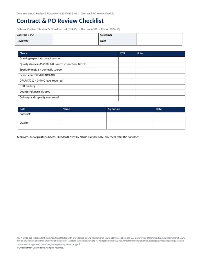 DFARS Flowdown Matrix & Contract Review Templates for Defense Suppliers sample page 2