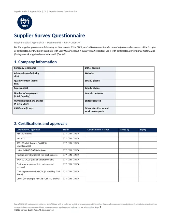 Supplier Audit Checklist, Approved Supplier List & Scorecard Templates sample page 2