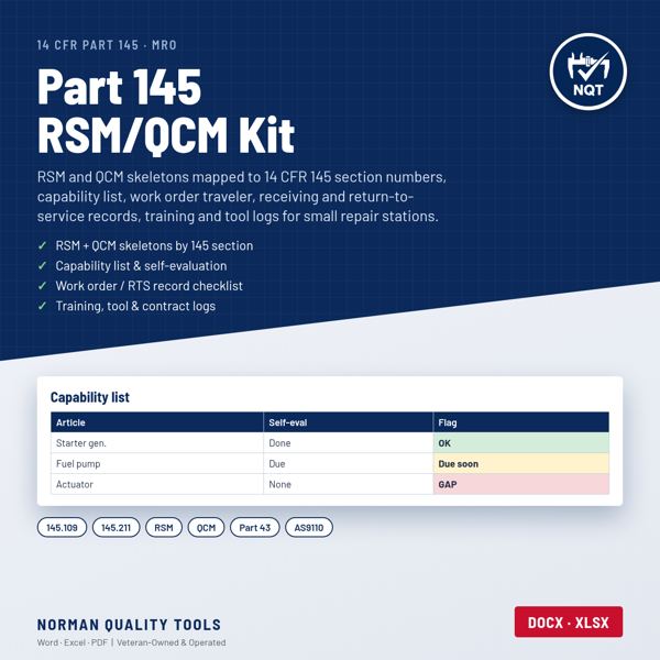 FAA Part 145 Repair Station Manual (RSM) & Quality Control Manual (QCM) Starter Kit cover
